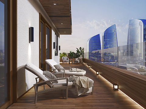  现代阳台露台3d模型 