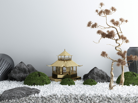  新中式枯山水景观小品3d模型 
