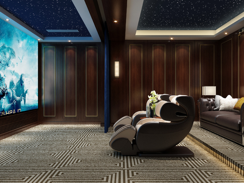  新中式混搭影视厅影音室3D模型 
