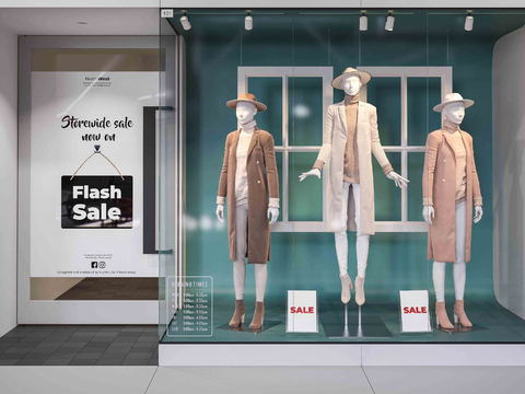  现代服装店橱窗3d模型 