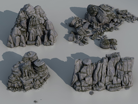  现代假山石头3d模型 