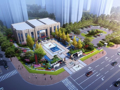  现代售楼部外观景观psd 