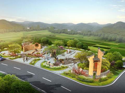  现代公园景观鸟瞰psd 