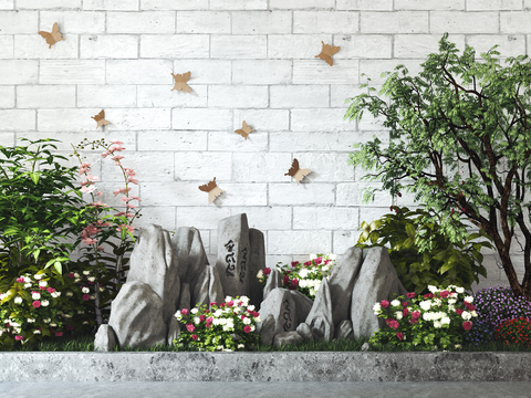  新中式灌木假山小品3d模型 