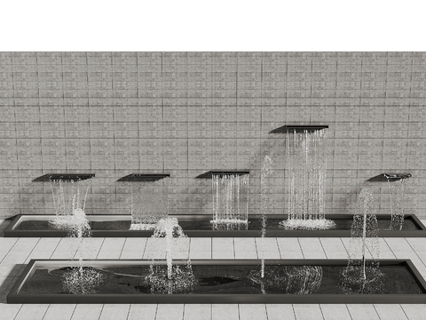  流水景观 喷泉流水 水幕3d模型 