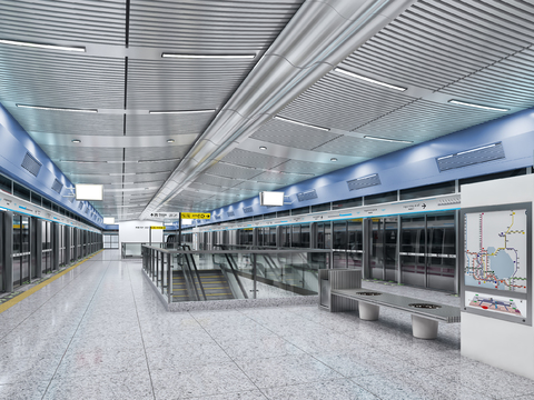  现代地铁站站台3d模型 