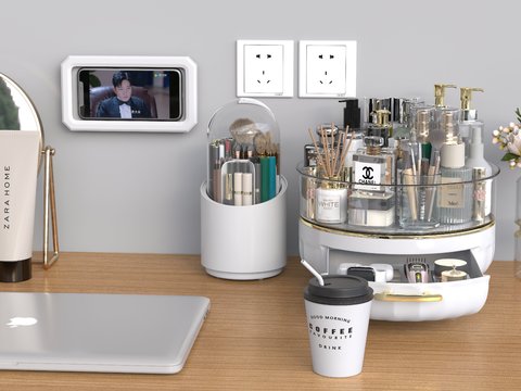  桌面摆件 收纳盒 收纳桶 笔记本 化妆品 镜子3d模型 