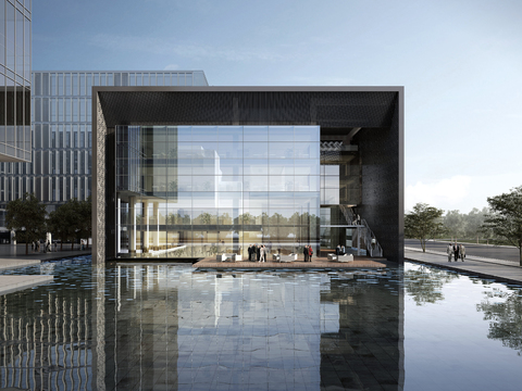  现代售楼处建筑外观psd 