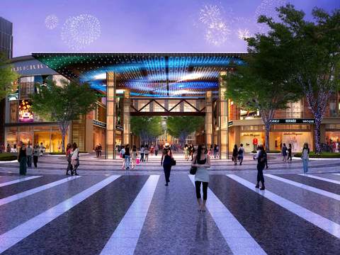  现代商业街夜景景观psd 