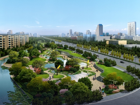  公园景观鸟瞰psd 