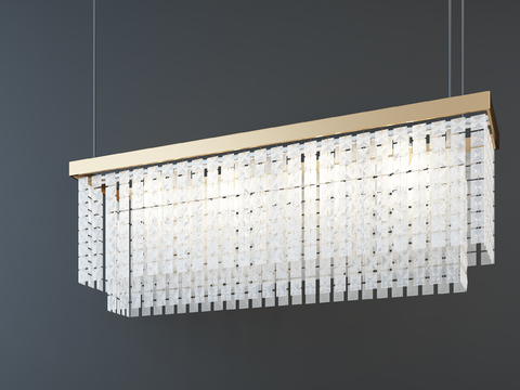  现代金属水晶吊灯3d模型下载 金色框架透明玻璃装饰灯具 室内优雅照明设计 