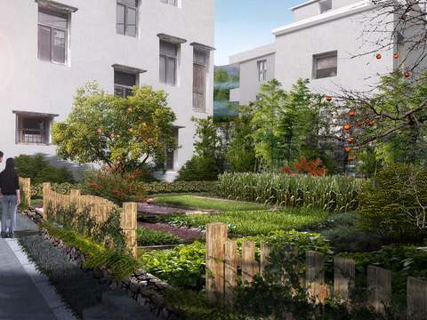  农村菜地绿植造景小品psd 