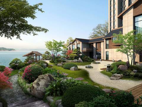  中式园林景观psd 