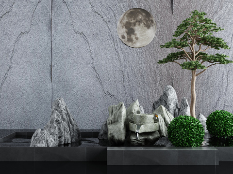 新中式庭院水景小品3d模型 
