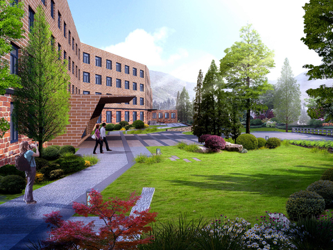  现代公园建筑外观psd 