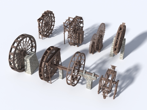  中式水车轮 水车小品3d模型 