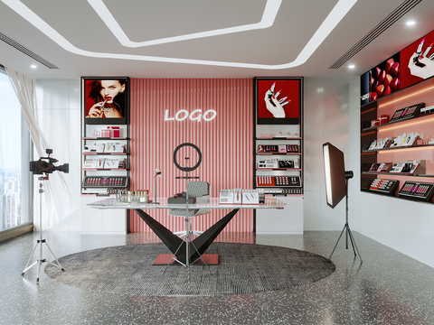  现代美妆直播间3d模型 