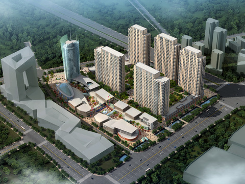  现代小区鸟瞰psd 