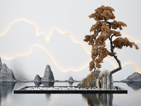  新中式松树景观小品3d模型 