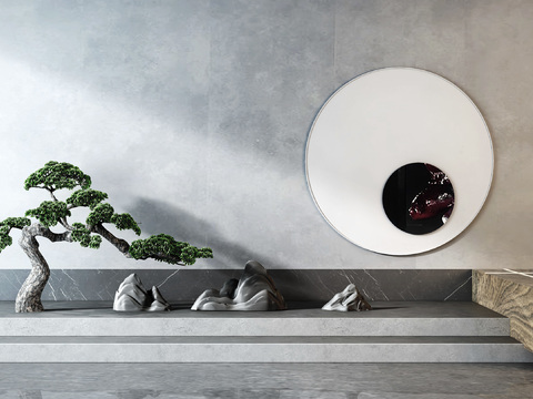  新中式松树假山景观小品3d模型 