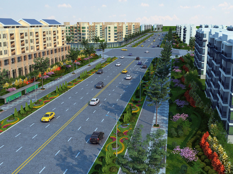  现代城市道路绿化园林景观3d模型 