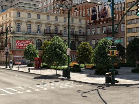 欧式城市街道建筑外观3d模型