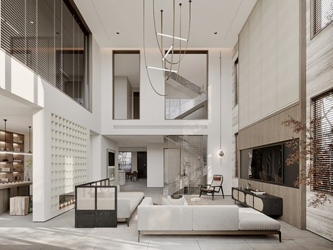  侘寂风别墅客厅3d模型 