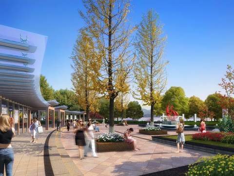  现代公园广场休息区psd 