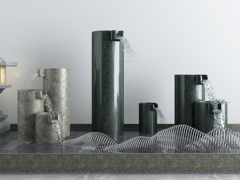  新中式庭院水景园艺小品3d模型 