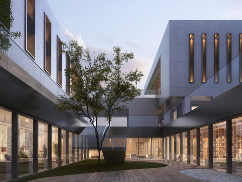  现代办公楼中庭景观3d模型 