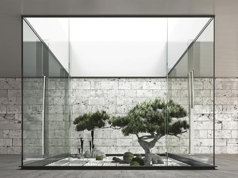  新中式松树枯山水小品3d模型 