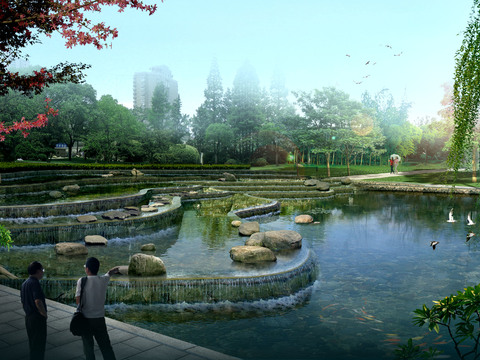  公园瀑布 流水 湿地公园psd 