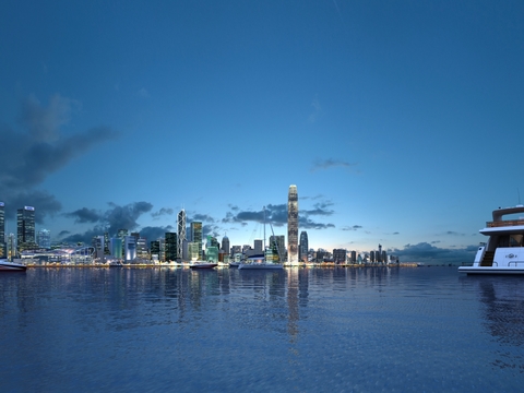  现代海边城市海景夜景3d模型 