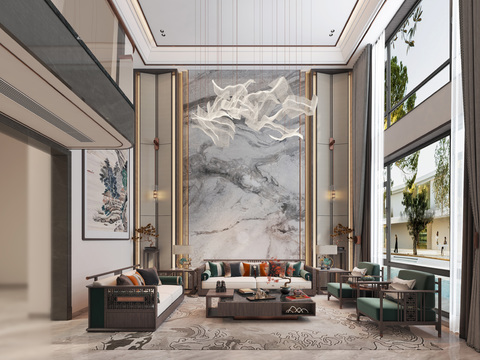  别墅客厅 别墅大堂3d模型 