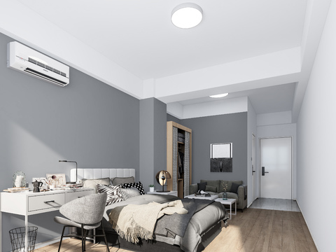  现代公寓客厅卧室3d模型 