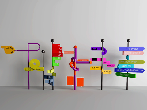  创意导视牌 指示牌 路标3d模型 