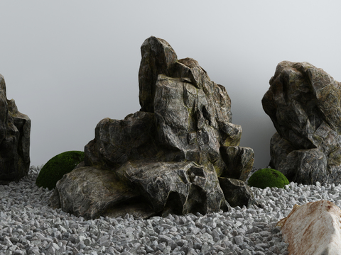  新中式假山景观小品3d模型 