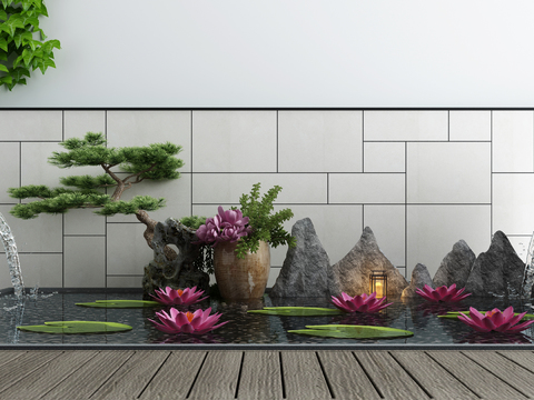  新中式庭院流水水景小品3d模型 
