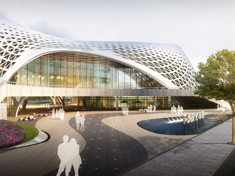  现代售楼处建筑外观psd 