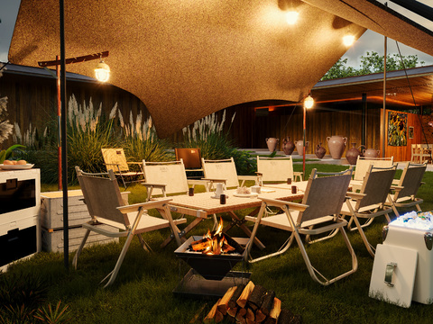  露营餐桌 帐篷 户外野炊3d模型 