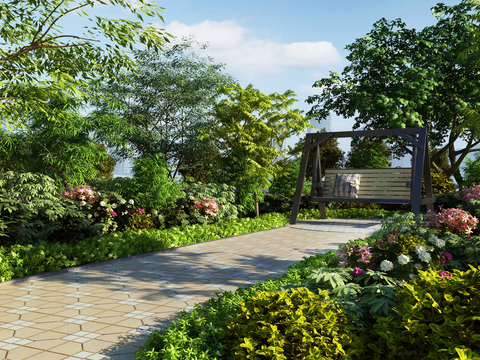  现代花园秋千景观3d模型 