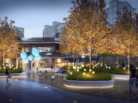  现代商业街夜景景观psd 