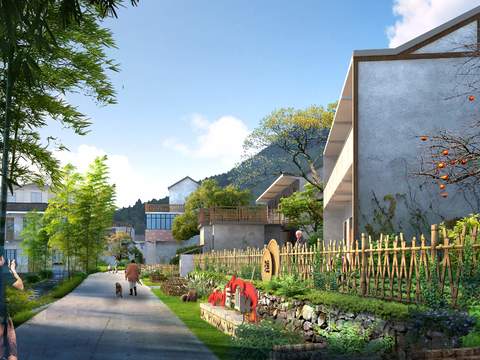  现代农村庭院园林景观psd 