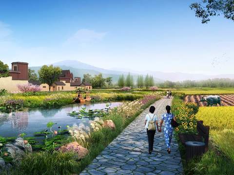  现代美丽田园景观psd 