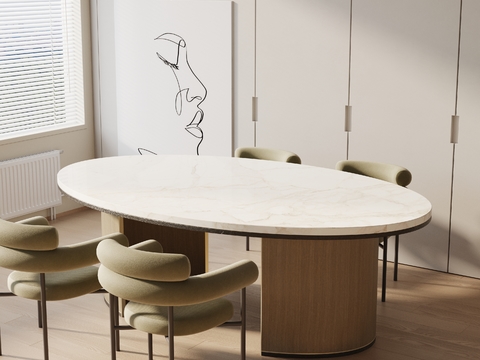 椭圆餐桌椅3d模型