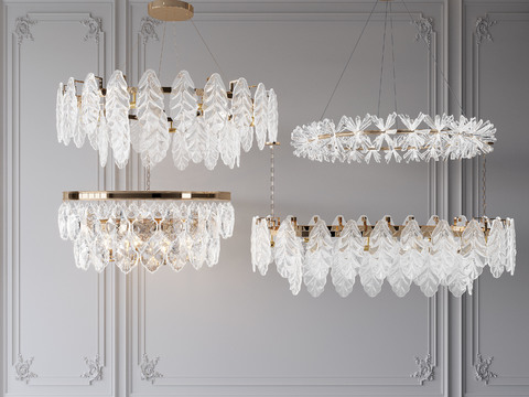  奢华水晶羽毛吊灯复古大厅灯具3d模型下载  浮雕背景装饰 