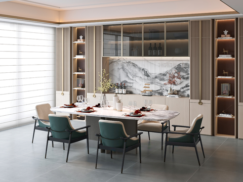 新中式餐桌椅 条形餐桌3d模型