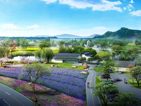  新中式花卉公园鸟瞰psd 