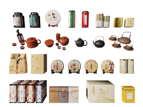  新中式茶叶 茶壶 茶具3d模型 