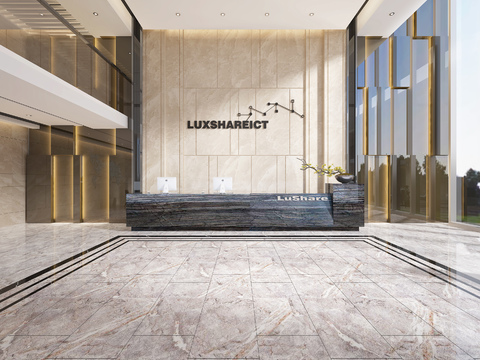  现代办公楼大堂前台3d模型 